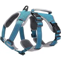 Famanu – Multifunctioneel hondentuig anti-trek, ontsnappingsbestendig en reflecterend hondenvest met handgreep, blauw, maat L