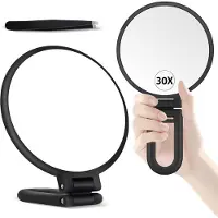 Famanu – Zwarte vergrotingsspiegel 30x, dubbelzijdige draaibare cosmeticaspiegel voor make-up en precisieverzorging