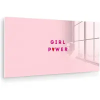 MuchoWow Glasschilderij 40x20 cm - Schilderij acrylglas - Girl power - Roze - Hartje - Foto op glas - Muurdecoratie woonkamer - Wanddecoratie slaapkamer - Schilderijen