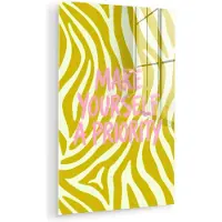 MuchoWow Glasschilderij 120x180 cm - Schilderij acrylglas - Zebraprint - Priority - Roze - Foto op glas - Muurdecoratie woonkamer - Wanddecoratie slaapkamer - Schilderijen