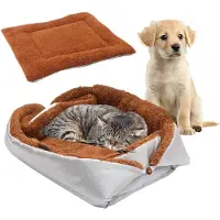Famanu – 2-in-1 kattenbed, huisdierbed pluche, zacht kattenkussen, wollig kattenbed, wasbaar, kattenbank voor kleine honden en katten, zilver-koffiekl