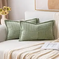 Famanu - Corduroy kussenhoezen 30x50 cm groen set 2, zacht sierkussen, moderne kussenslopen voor woonkamer slaapkamer