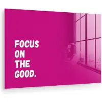 MuchoWow Glasschilderij 180x120 cm - Schilderij acrylglas - Focus on the good - Roze - Simple - Foto op glas - Muurdecoratie woonkamer - Wanddecoratie slaapkamer - Schilderijen