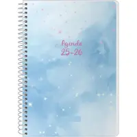 Famanu Schoolagenda 2025-2026 - Wekelijksoverzicht, A5-formaat, in het Spaans en Engels, van september tot juni, gebonden met een spiraal, met beschermhoes - Blauw