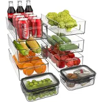 Famanu - Koelkast-organizer, stapelbaar, opbergdoos, keukenorganizer, voorraaddoos, doorzichtig reservoir voor koelkast, keuken, kasten (8 stuks)
