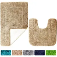 Famanu – 2 - Delige Badmat Set - Kameel - Microvezel Zacht - Antislip - 53 x 86 cm en 50 x 50 cm