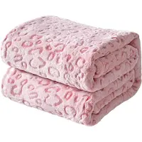 Famanu – Flanellen fleece luipaardprint plaid - super zachte lichtgewicht pluizige plaid voor bank - 150 x 200 cm - roze