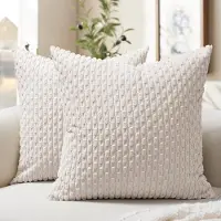 Famanu – Kussenslopen 60 x 60 cm beige - wit ribfluweel set van 2 stuks - wollig en zacht - winter - herfst kussenhoezen kussenovertrekken bankkussens sierkussens decoratie voor woonkamer bank stoel