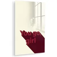 MuchoWow Glasschilderij 100x150 cm - Schilderij acrylglas - you go girl - 3D - Rood - Foto op glas - Muurdecoratie woonkamer - Wanddecoratie slaapkamer - Schilderijen