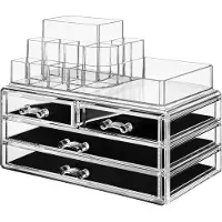 Famanu – Make-up organizer met 4 laden en 11 vakken, inclusief antislip inzetstukken, transparant