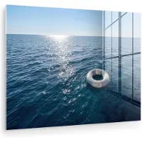 MuchoWow Glasschilderij 160x120 cm - Schilderij acrylglas - Oceaan - Zwemband - Horizon - Foto op glas - Muurdecoratie woonkamer - Wanddecoratie slaapkamer - Schilderijen