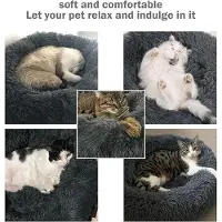 Markenlos – Hondenbed Kattenbed Fluffy Rond Gemaakt van – Donut Knuffelbaar Hondenkussen Hondenmand Wasbaar M/L/XL voor Kleine, Middelgrote en Grote Honden, Katten en Andere Huisdieren (M, Donkergrijs)
