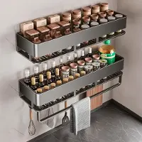 Famanu – Set van 2 kruidenrekken - metalen spice organizer - grijs - keukenrek - geen boren nodig - wandrek met 5 haken