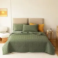 Famanu – Kingsize bedsprei in groen van zachte microvezel, lichtgewicht en gewatteerd, set met 1 quilt en 2 kussenslopen