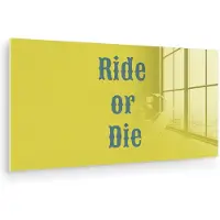 MuchoWow Glasschilderij 40x20 cm - Schilderij acrylglas - Ride or die - Geel - Blauw - Foto op glas - Muurdecoratie woonkamer - Wanddecoratie slaapkamer - Schilderijen