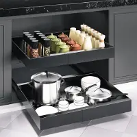 Famanu – Set van 2 telescopische lades verstelbaar 31–52 cm antislip uittrekbare keukenorganizers voor kasten en meubels zwart