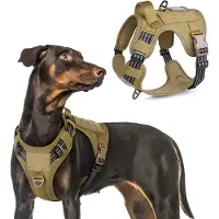 Famanu – Tactisch hondentuig no-pull met handvat en molle-paneel, reflecterend hondenharnas voor grote honden, bruin, maat L