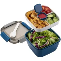 Famanu - Lunchbox met verdeelde vakken, broodtrommel voor volwassenen en, duurzaam, lekvrij, vaatwasmachinebestendig,salade-lunchbox,bentobox voor school, werk, picknick (Blue)