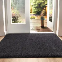 Famanu Deurmat, antislip barrièrematten voor binnen en buiten, super absorberend entreetapijt, machinewasbaar, zachte vloermat, tapijt, zwart-grijs, 50 x 80 cm