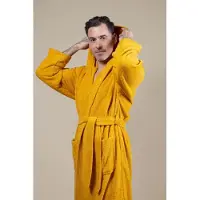 CozyLion Badjas Unisex – Badstof Katoen – Badjas voor Dames & Heren – Met Capuchon en Zakken – Geel