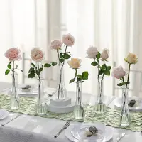 Famanu - Glazen Knoppenvaasjes voor Bloemen: 6 Stuks 21,7cm Hoog Klein Vaasje voor Decoratie – Heldere Decoratieve Geribbelde Vaas voor Huiskamer Tafeldecoratie