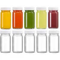 Famanu - Set van 10 glazen flesjes 60 ml met brede mond en dop, herbruikbare mini-containers voor sap en likeur – Transparant