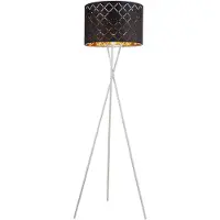 Globo Staande lamp textiel kap zwart goud bijzetlamp 3-poot driepoot textiel, mat nikkel, E27 fitting, DxH 62x158 cm