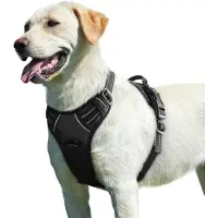 Famanu – Hondentuig No Pull, Hondenharnas voor Grote Honden, Verstelbare Harnas Hond met Reflecterend Strepen, Gewatteerd Zacht Ademend, Hondentuigje Anti-trek voor Wandelen Training, Zwart L