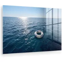 MuchoWow Glasschilderij 150x100 cm - Schilderij acrylglas - Oceaan - Zwemband - Horizon - Foto op glas - Muurdecoratie woonkamer - Wanddecoratie slaapkamer - Schilderijen