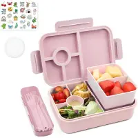 Famanu – Lunchbox Met Vakken 1300ml - Lekvrije Bento Broodtrommel Voor Kinderen En Volwassenen - BPA Vrij Bento Box Met Bestek En Stickers - Lunchbox Voor School - Werk En Picknick, Roze