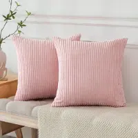 Famanu - Set van 2 corduroy kussenslopen 40 x 40 cm, zacht gestreept, effen, decoratieve kussenslopen, vierkante kussenslopen voor bank, bank, woonkamer, bed, thuis, boho, decoratie, 40 x 40 cm (roze)