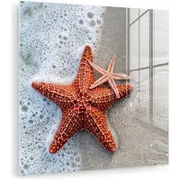 MuchoWow Glasschilderij 90x90 cm - Schilderij acrylglas - Zeester - Strand - Zee - Foto op glas - Muurdecoratie woonkamer - Wanddecoratie slaapkamer - Schilderijen