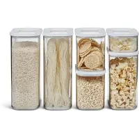 Famanu – Set van 6 voorraaddozen met deksel - rechthoekige voedselcontainer - keukenorganizer van kunststof - voorraaddoos luchtdicht - 2 x 2000 ml - 2 x 1000 ml - 1 x 1500 ml & 1 x 425 ml - wit