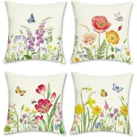 Famanu - Set van 4 kussenslopen, bloemen, tuin, 45 x 45 cm, bloemen, vlinders, decoratieve kussenhoezen, sierkussenovertrekken voor bank, slaapkamer, woonkamer, woondecoratie