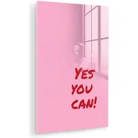 MuchoWow Glasschilderij 120x180 cm - Schilderij acrylglas - Yes you can do it - Rood - Roze - Foto op glas - Muurdecoratie woonkamer - Wanddecoratie slaapkamer - Schilderijen
