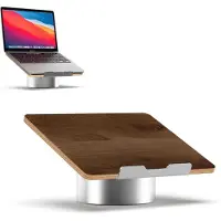 Famanu – Laptopstandaard voor bureau - laptopverhoger voor bureau in ruimtegrijs aluminium - compatibel met zwarte notenhouten laptopstandaard,laptophouder