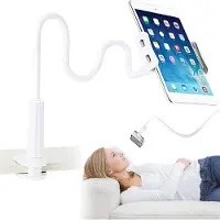 Famanu Mobiele Telefoonhouder, Zwanenhals Mobiele Telefoonstandaard, Flexibele Houder voor Bed, Luie Arm 360 Verstelbare Standaardklembeugel, kamer, Kantoor, Badkamer (Wit)