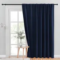 Famanu – Verduisterend gordijn voor schuifdeur - terrasdeurgordijnen - thermisch geïsoleerde brede gordijnen/gordijnen voor slaapkamer (marineblauw - 254 x 213 cm)