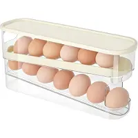 Famanu – Eierhouder Koelkast, 2-Tier Rollende Eierdispenser, Ruimtebesparende Eieropslag koelkast