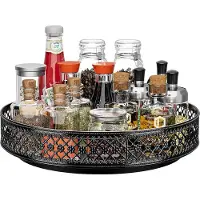 Famanu - Lazy Susan metalen draaiplateau 28 cm, zwart voor keuken en badkamer