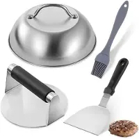 Famanu – Smash burgerpers set van compleet, professionele 4-delige BBQ-set met pers, spatel en burgerkoepel