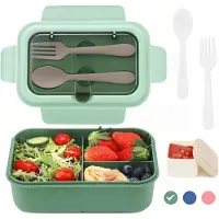 Famanu - Lunchbox voor, 1200 ml, lekvrije broodtrommel met 3 vakken, bentobox, kinderbroodtrommel voor volwassenen met bestek, broodtrommel voor kinderdagverblijf en jongens, groen