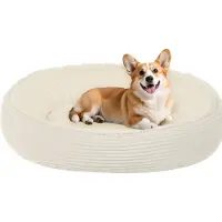 Famanu – Rond Honden- en Kattenbed voor Middelgrote Huisdieren – Zacht en Knuffelbaar Ligbed met Afneembare Hoes en Antislip Bodem