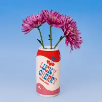 Famanu – Kleine decoratieve vaas kleurrijke keramische vaas plankdecoratie voor thuis of op kantoor vintage geïnspireerde frisdrankblikje gelukskers crème frisdrank
