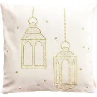 Famanu – Kussensloop als Ramadan-decoratie - hoogwaardig goud geborduurd met lantaarnmotief - in grootte 40x40cm - seizoensgebonden