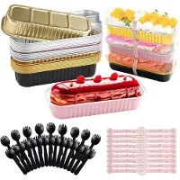 Famanu - 30 Kleine Brood en Taartvormpjes Met Deksels en Lepels 200Ml Rechthoekige Bakvormpjes Van Aluminiumfolie Herbruikbare Cupcakevormpjes Broodvormpjes Voor Taart Bruiloft Verjaardag