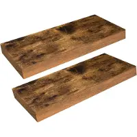 Famanu - Wandrek set van 2, rustiek bruin, zwevende houten planken met onzichtbare houders