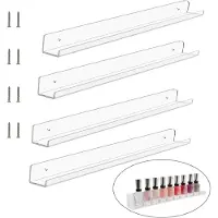 Famanu – Set van 4 extra lange transparante acryl wandplanken van 40 cm, strak zwevend design voor boeken en fotolijsten