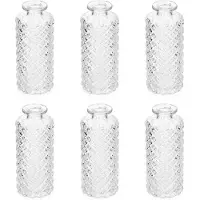 Famanu – 6 Stuks glazen bud mini vazen - kleine doorzichtige vintage vazen voor tafeldecoraties - bruiloft/bloemen middelpunt - 5,2 x 5 cm