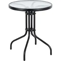 B2X Tuintafel rond - 60cm - gehard glas, staal - zwart